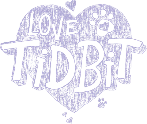 Love Tidbit — hand-drawn heart logo with a paw print